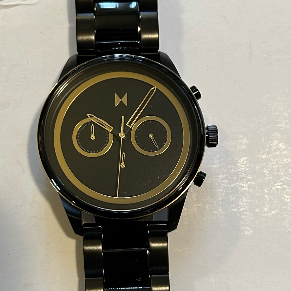 MVMT PowerLane Watch With 43mm Black Chronograph Face & Black Bracelet